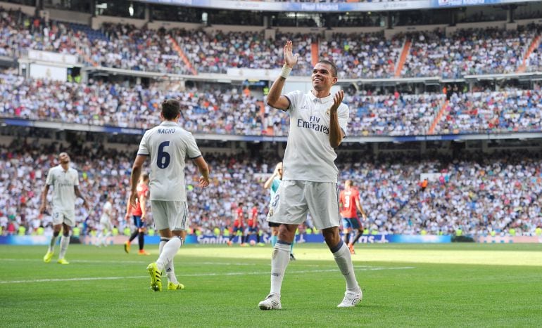 Pepe, celebra un gol ante Osasuna esta temporada 