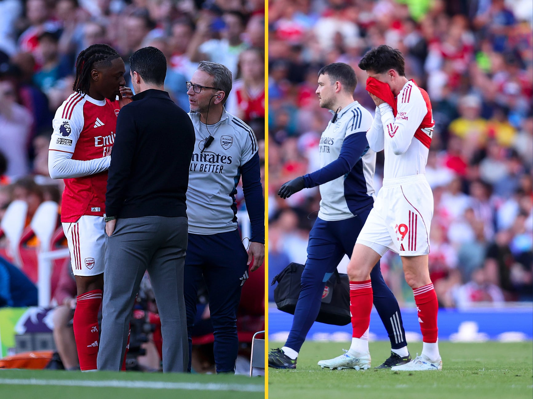 Havertz y Eze se retiran lesionados en el partido de Premier League contra el Newcastle / Un montaje con imágenes de Getty