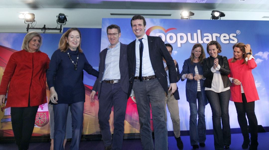 Pablo Casado y Alberto Núñez Feijóo en un acto electoral del PP hace unos meses