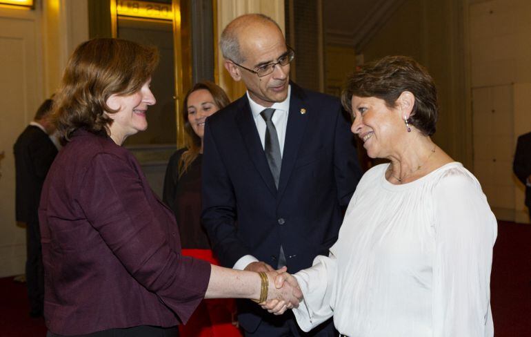 El cap de Govern, Toni Martí, amb Nathalie Loiseau, ministra d'Afers Europeus francesa i l'ambaixadora d'Andorra a França, Cristina Rodríguez, durant els actes de celebració del 25è aniversari de les relacions diplomàtiques entre Andorra i França a París