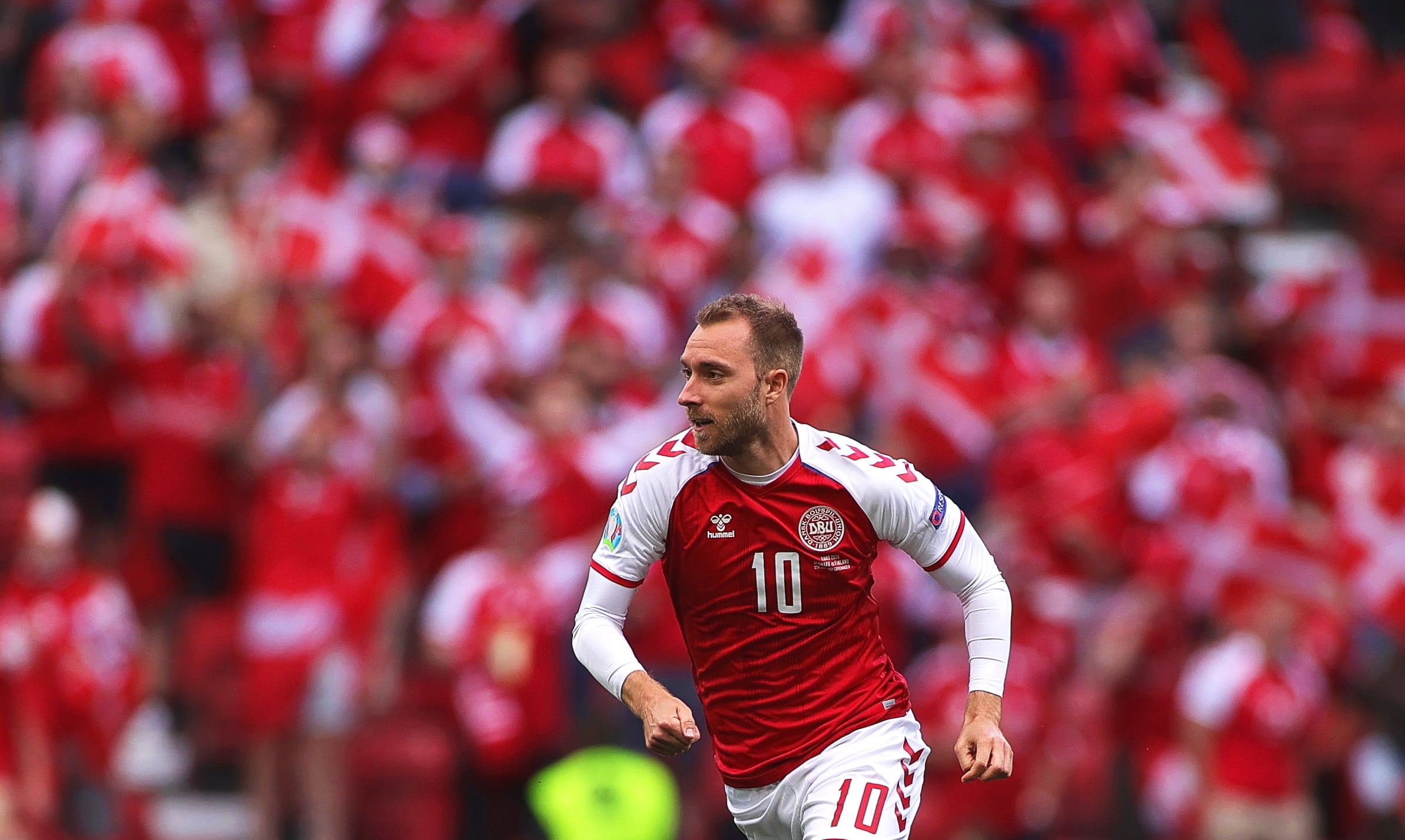 Copenhagen (Denmark), 12/06/2021.- (FILE) - Christian Eriksen of Denmark in action during the UEFA EURO 2020 group B preliminary round soccer match between Denmark and Finland in Copenhagen, Denmark, 12 June 2021 (re-issued on 15 March 2022). Christian Eriksen has been called up for the Danish national soccer team for the first time after suffering a cardiac arrest at the UEFA EURO 2020, Denmark coach Kasper Hjulmand announced on 15 March 2022. (Dinamarca, Finlandia, Copenhague) EFE/EPA/Friedemann Vogel *** Local Caption *** 56962391
