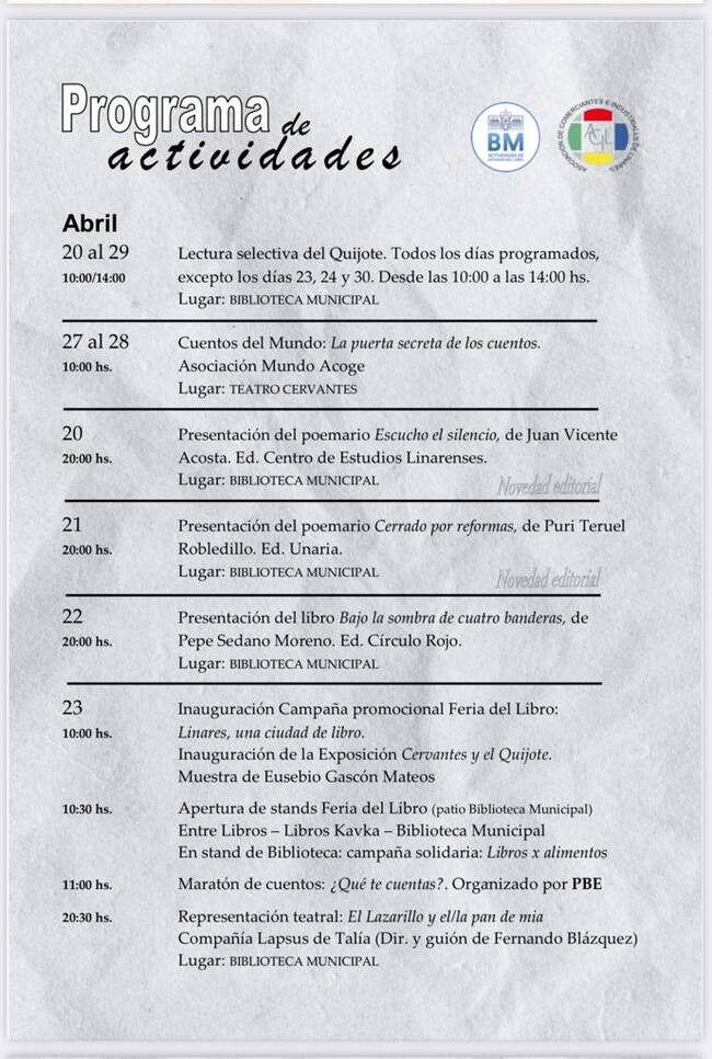 Actividades Feria del Libro en Linares.