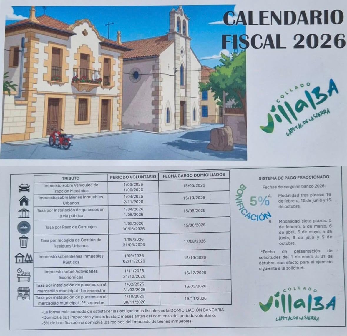 El polémico calendario fiscal buzoneado por el Ayuntamiento de Collado Villalba