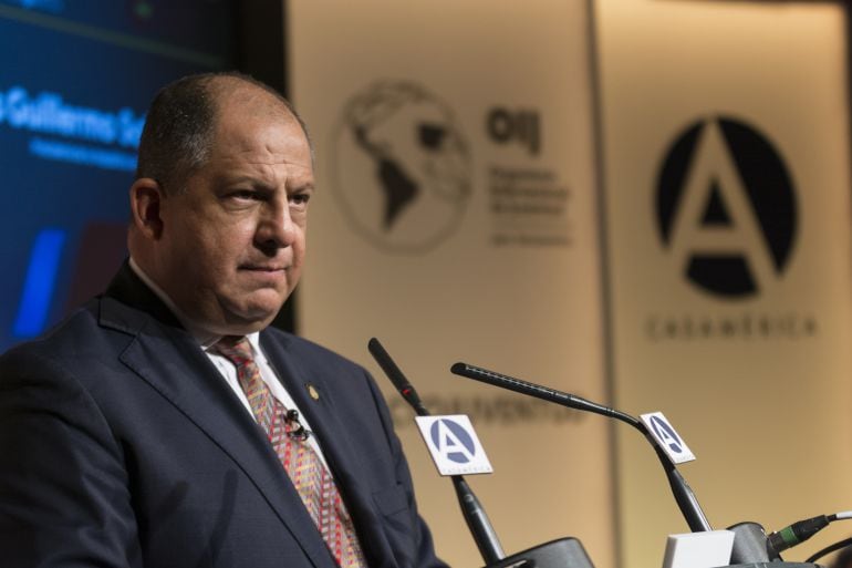 El Presidente de Costa Rica, Luis Guillermo Solís, en un acto organizado por la Casa de América en Madrid