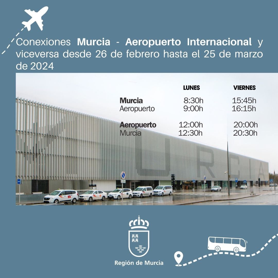 Horarios de la conexión del Aeropuerto Internacional de la Región con Murcia en autobús