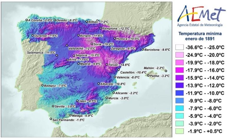 Temperaturas medias registradas en 1891.