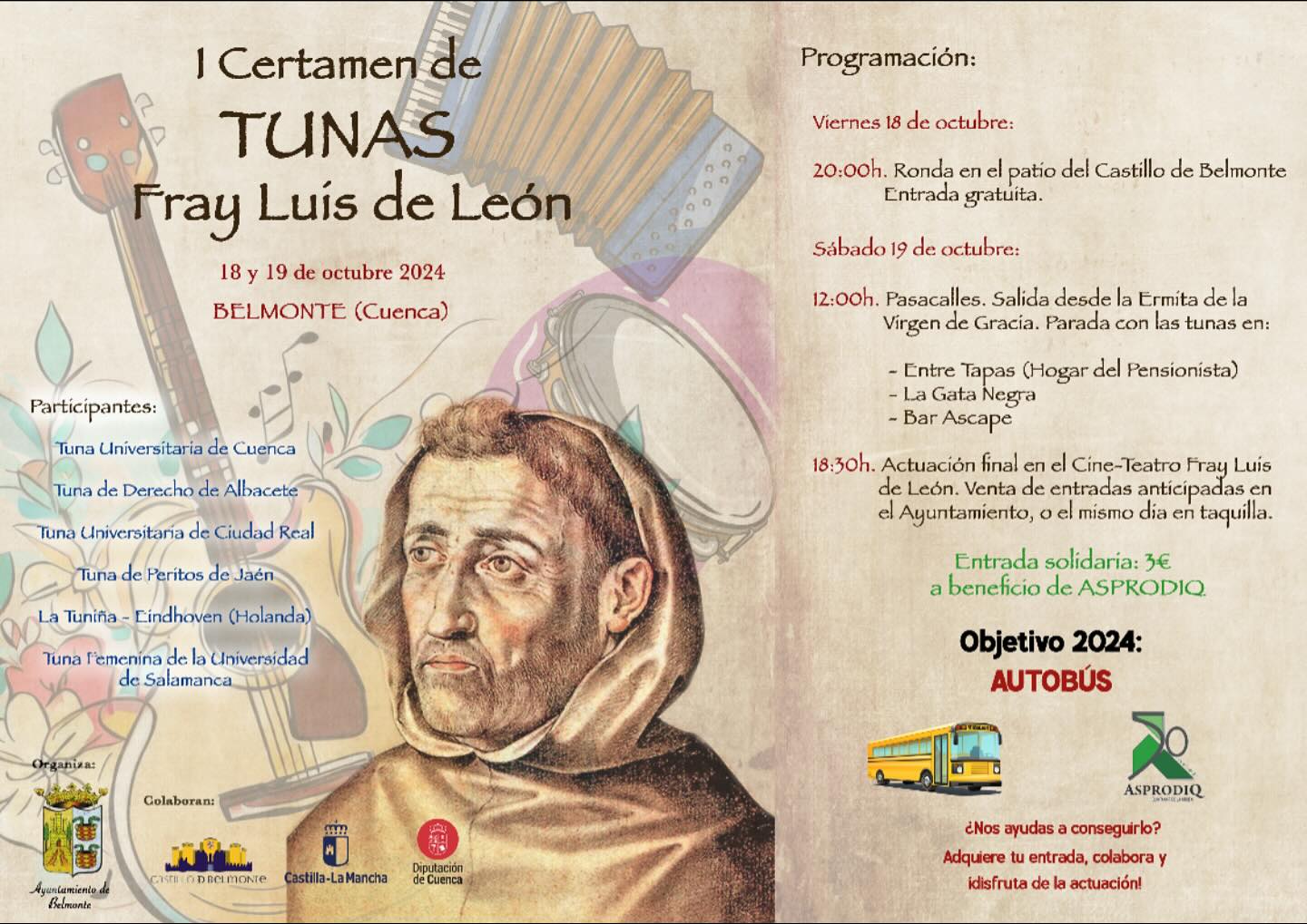 Programa del primer certamen de tunas de Belmonte