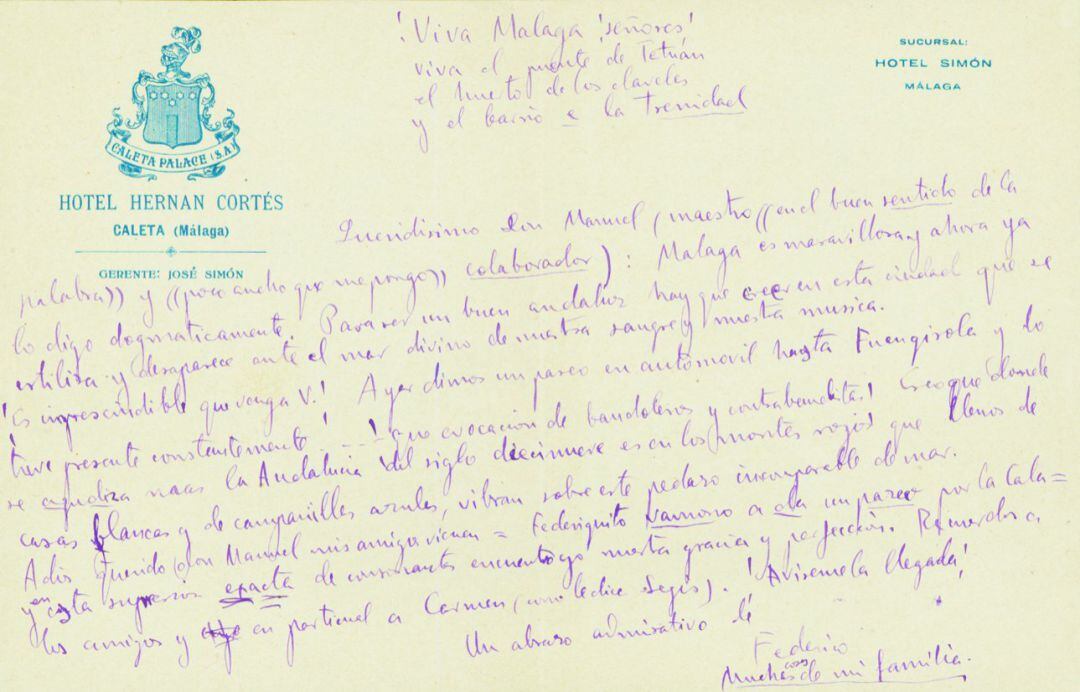 Una placa resalta el vínculo de Lorca con la ciudad y sus estancias de verano: "Málaga es maravillosa"