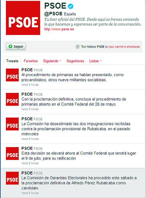 Captura de pantalla del Twitter oficial del PSOE