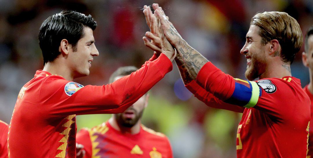 Alvaro Morata y Sergio Ramos, durante la celebración del segundo gol