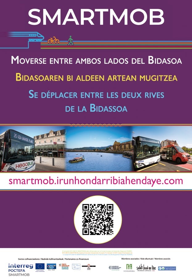 Cartel sobre el portal de movilidad transfronteriza que ha lanzado el Consorcio Bidasoa-Txingudi.