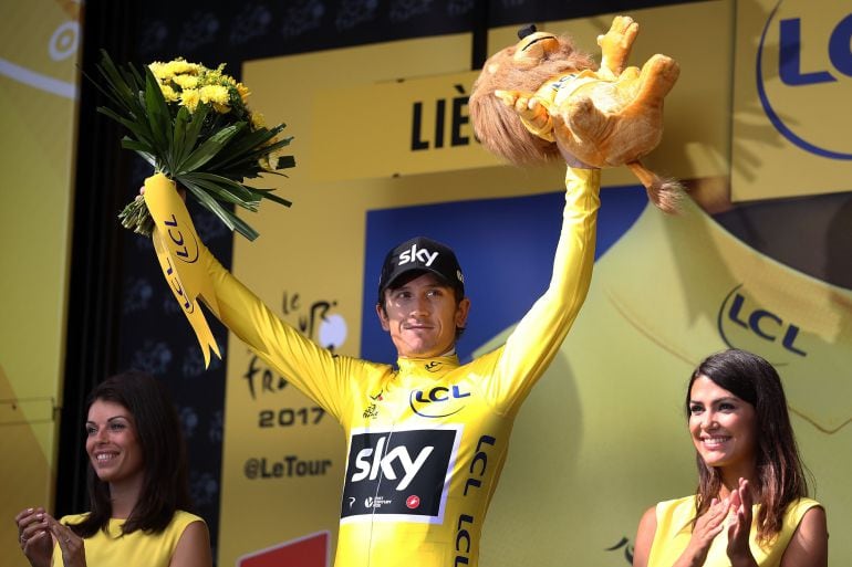 Geraint Thomas tras su victoria en la segunda etapa del Tour de Francia.