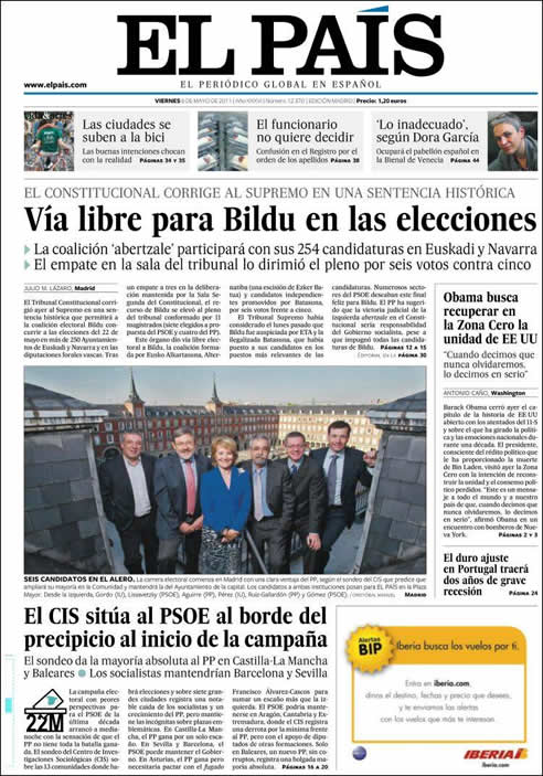 El País: &quot;Vía libre para Bildu en las elecciones&quot;