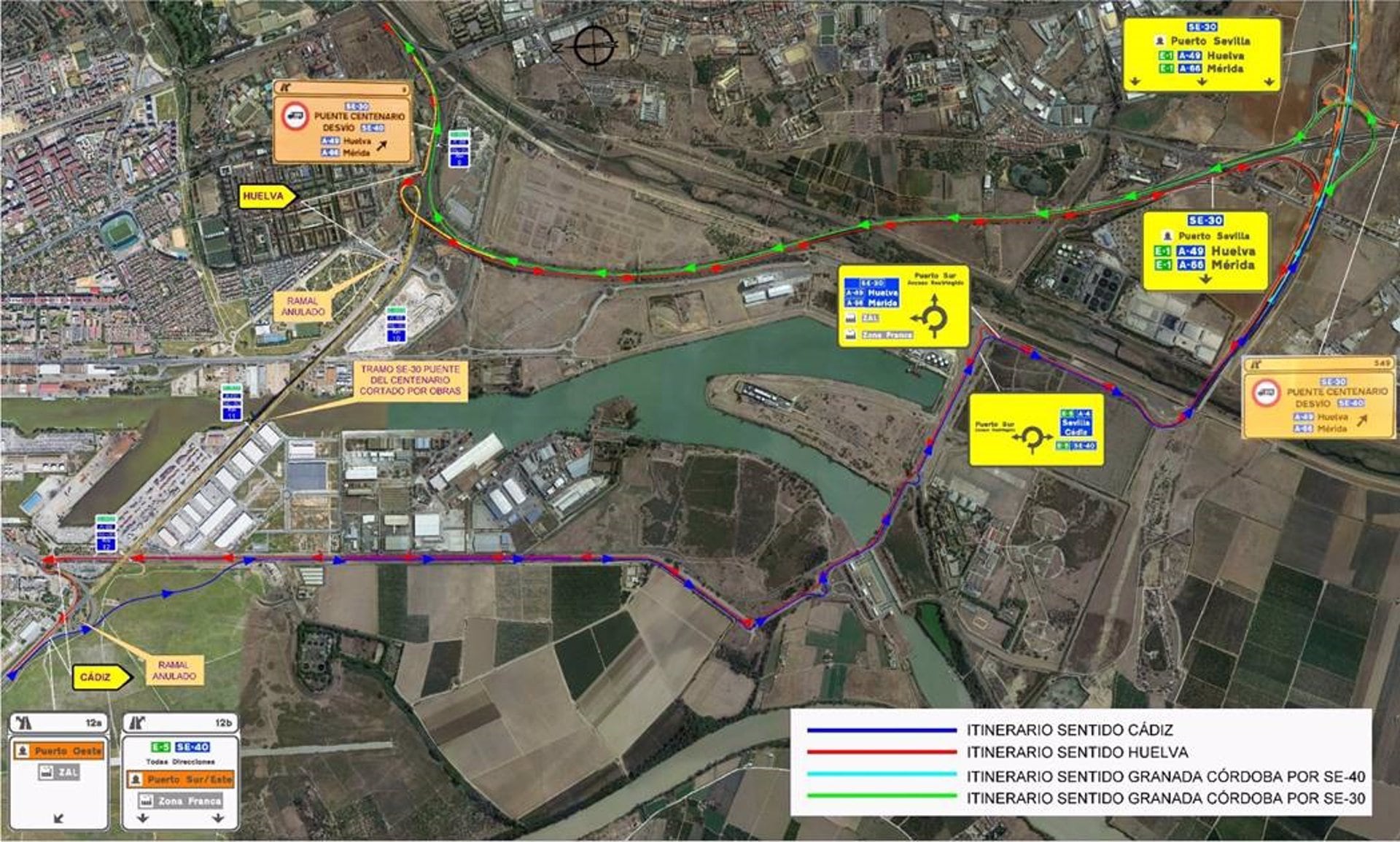 Cortes nocturnos del 14 al 17 de noviembre entre el kilómetro 10 al 12 de la SE-30 por la obra en el Centenario.