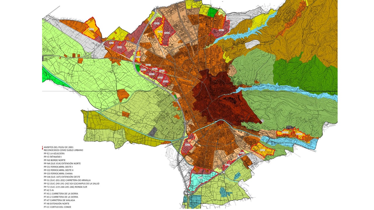 Suelo urbano de Granada según el plan de 2001