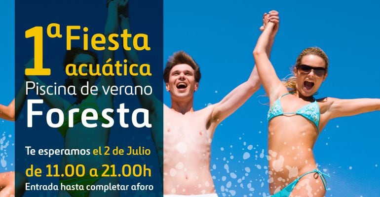 Cartel de la I Fiesta Acuática de la piscina de Foresta en Tres Cantos