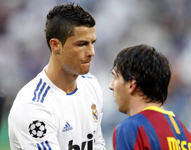 Cristiano Ronaldo y Leo Messi durante un Real Madrid - FC Barcelona de Champions League