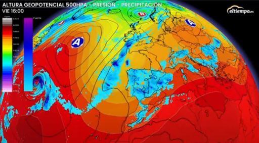 Mapa de la posible DANA para el próximo fin de semana, según eltiempo.es.