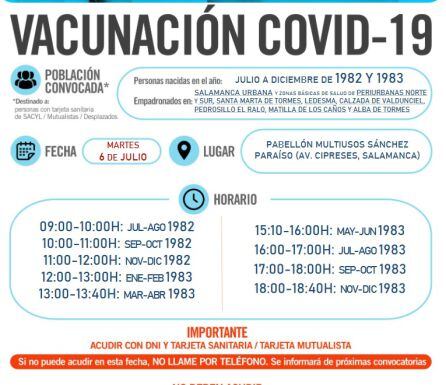 Información de la vacunación de este martes, 6 de julio, en Salamanca