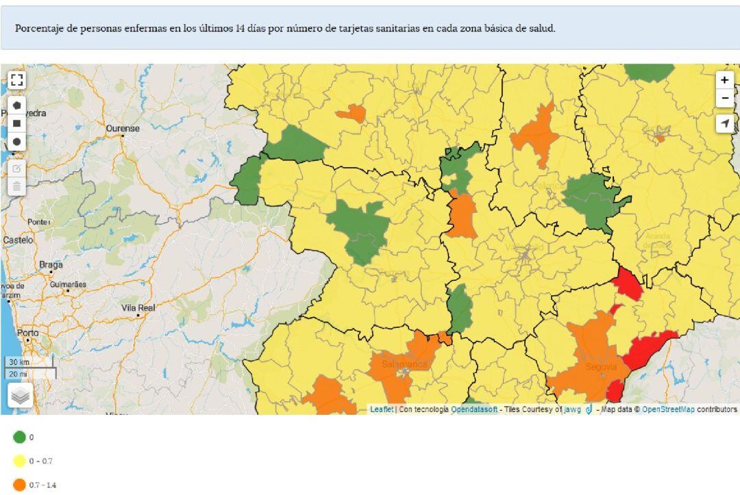 Incidencia del coronavirus por zonas básicas de salud