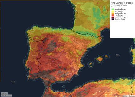 Previsión de riesgo de incendio de Copernico para el sábado 1 de junio