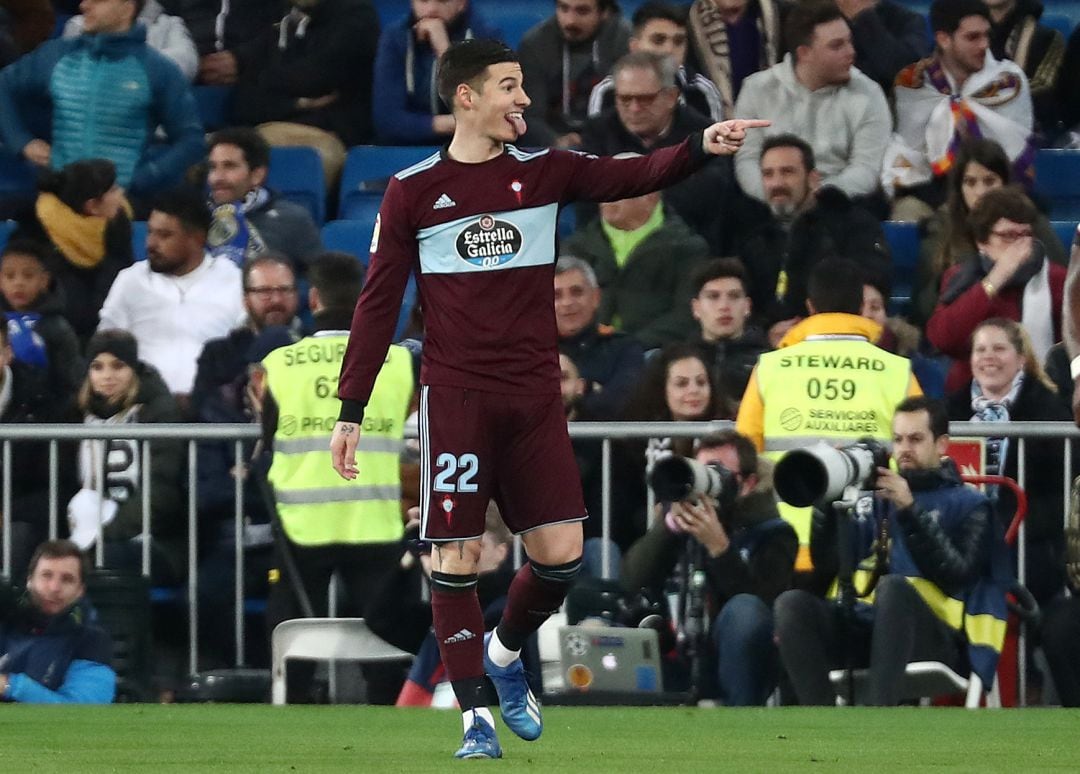 Santi Mina celebra su gol al Real Madrid