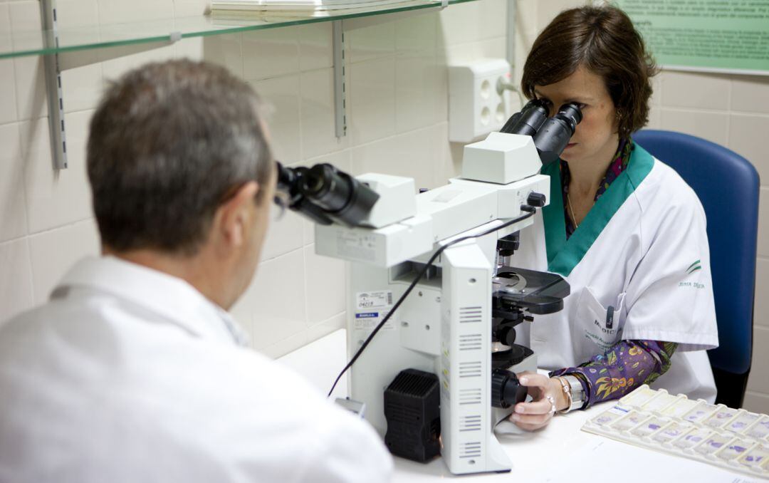 Dos científicos trabajando en el hospital de Jaén.