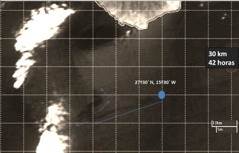 Imagen de la mancha de fue vista desde el satélite de la NASA facilitada por la ULPGC
