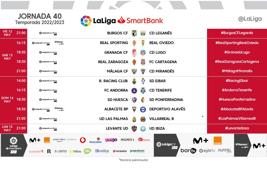 Horarios de la jornada 40 en Segunda División