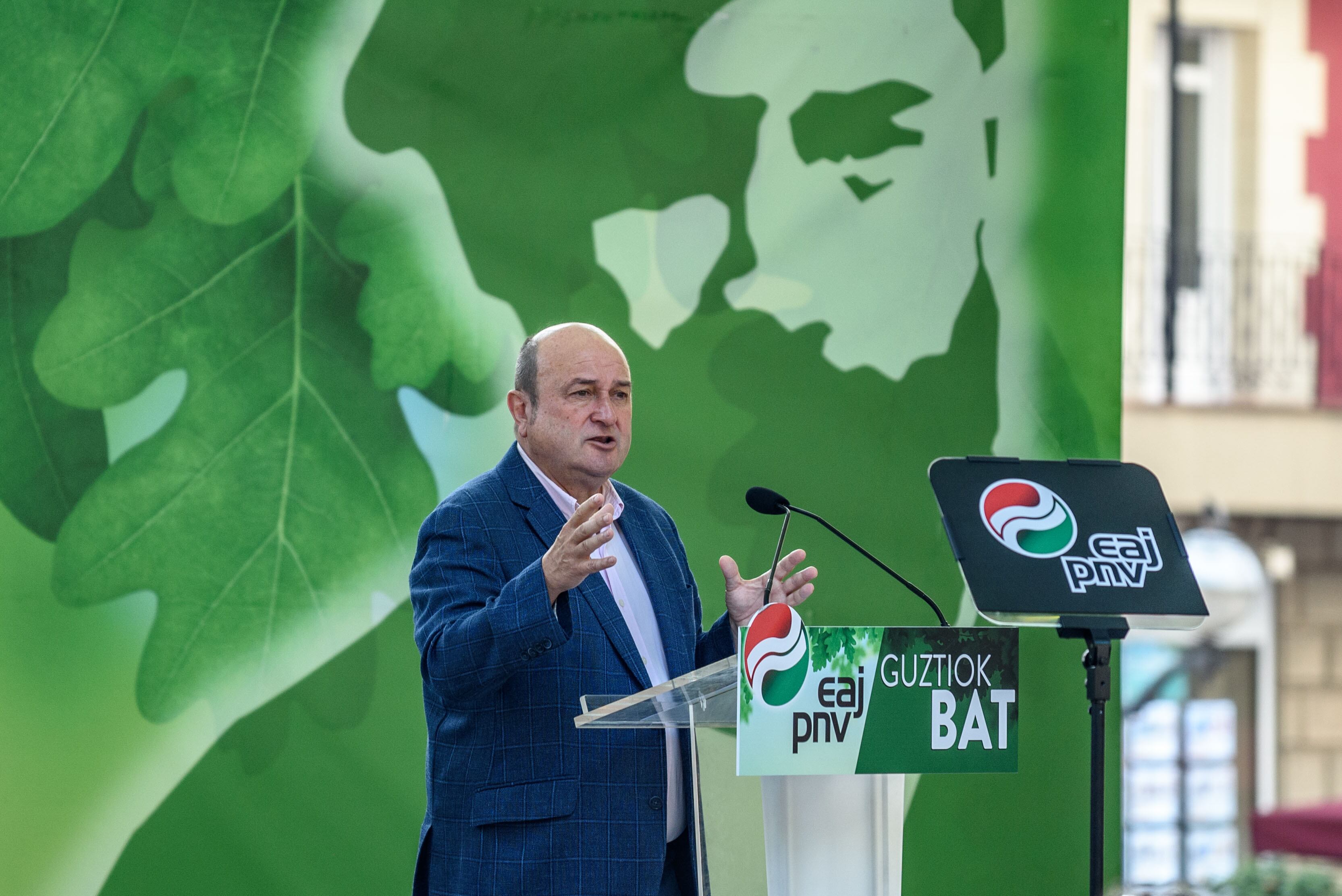 BILBAO, 29/07/2023.- El presidente del PNV, Andoni Ortuzar, durante su intervención en el acto celebrado este sábado en Bilbao para conmemorar el 128 aniversario de la fundación del partido. EFE/Javier Zorrilla
