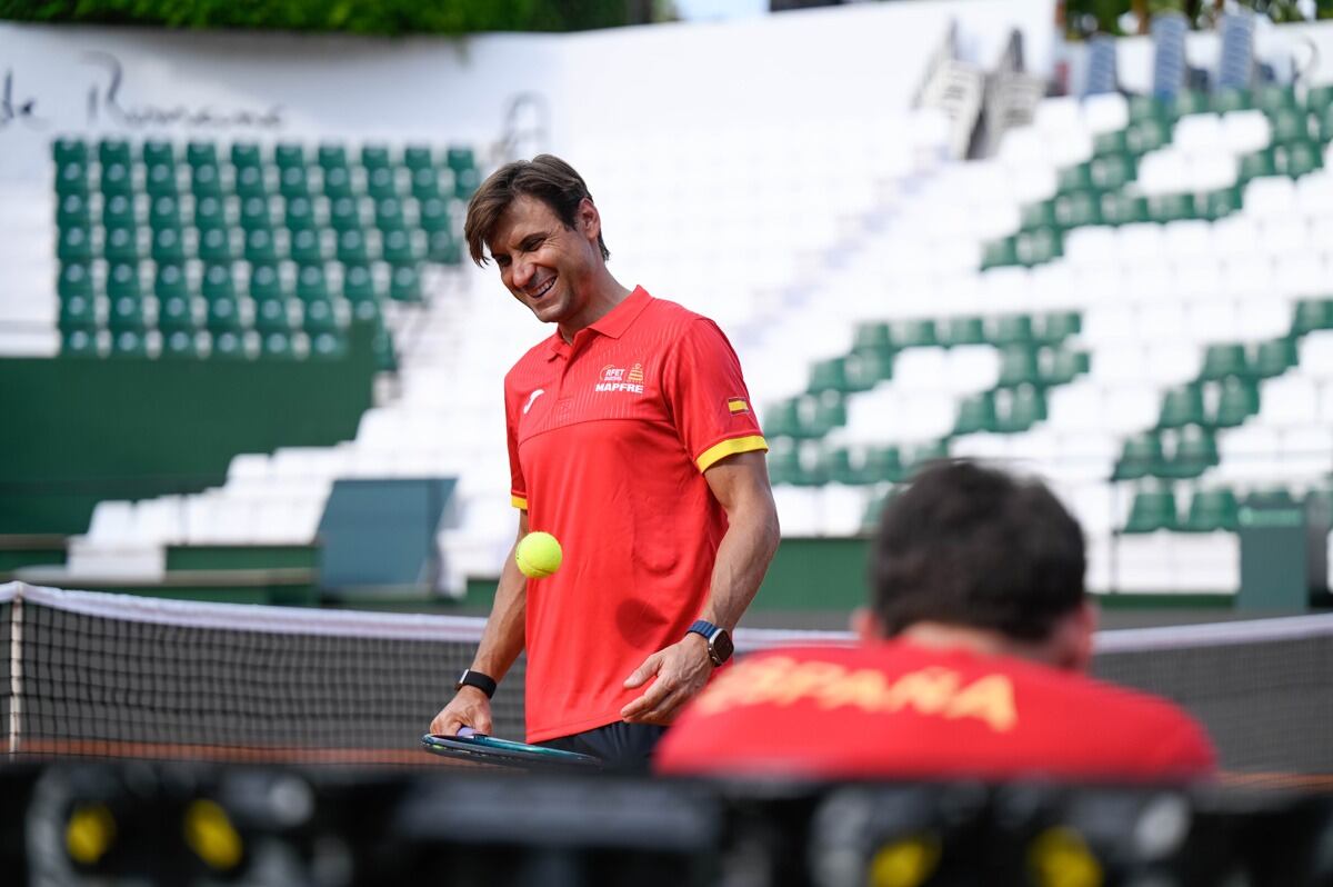 David Ferrer en el entrenamiento de la Selección Española