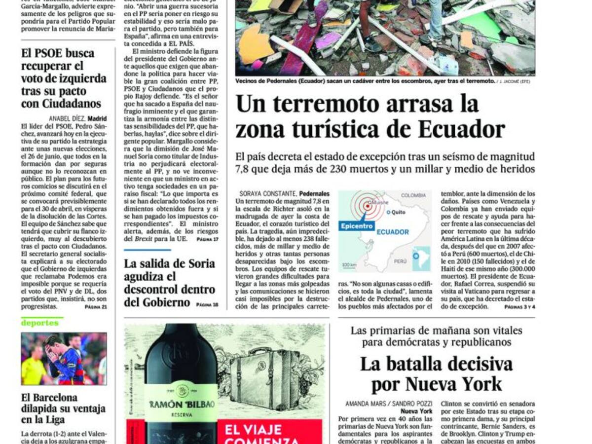 Portadas periódicos 18 de abril de 2016