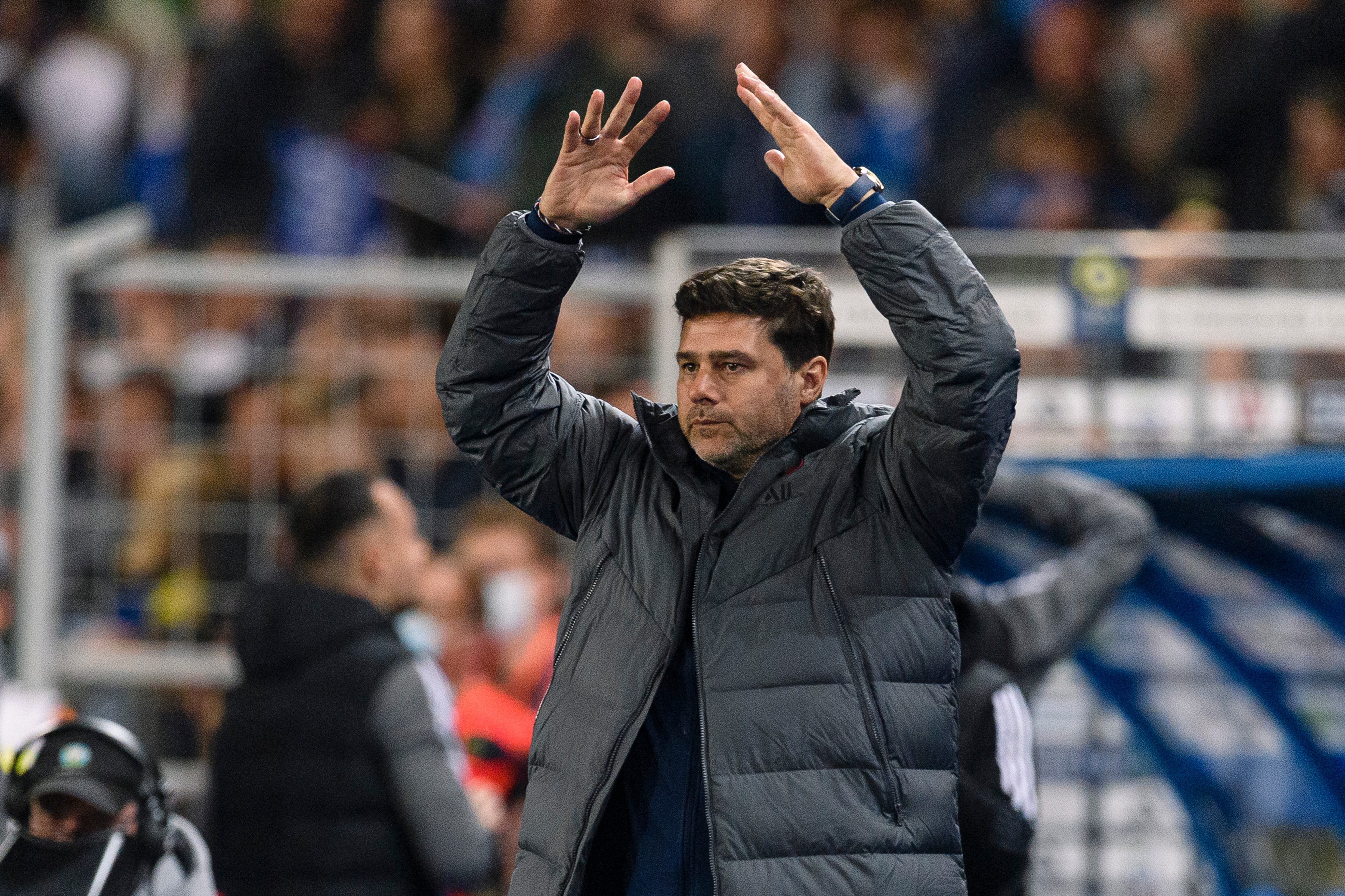 Mauricio Pochettinom durante un partido de Liga ante el RC Strasbourg