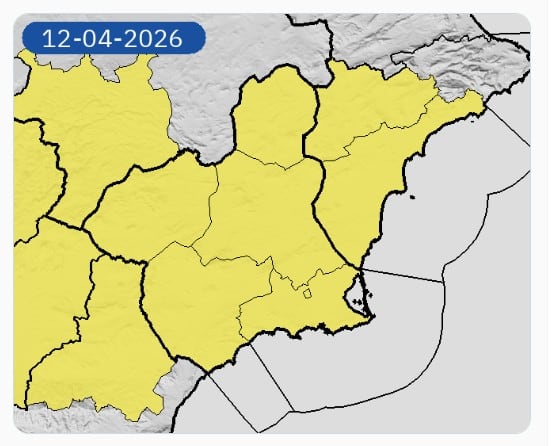 La AEMET activa avisos amarillos por lluvias en la Región de Murcia este domingo