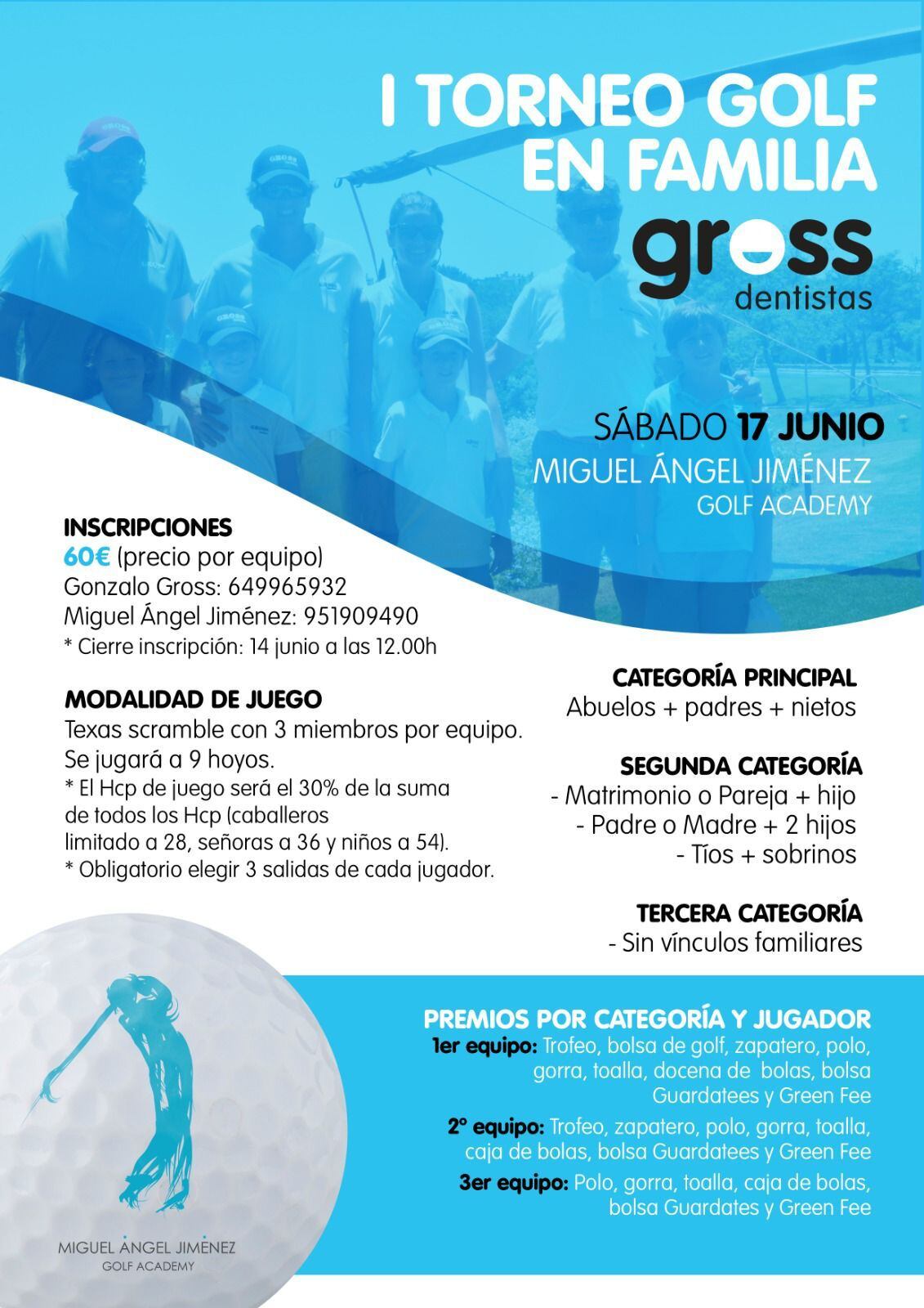 El primer torneo golf en familia Gross Dentistas en el club Miguel Ángel Jiménez Golf Academy