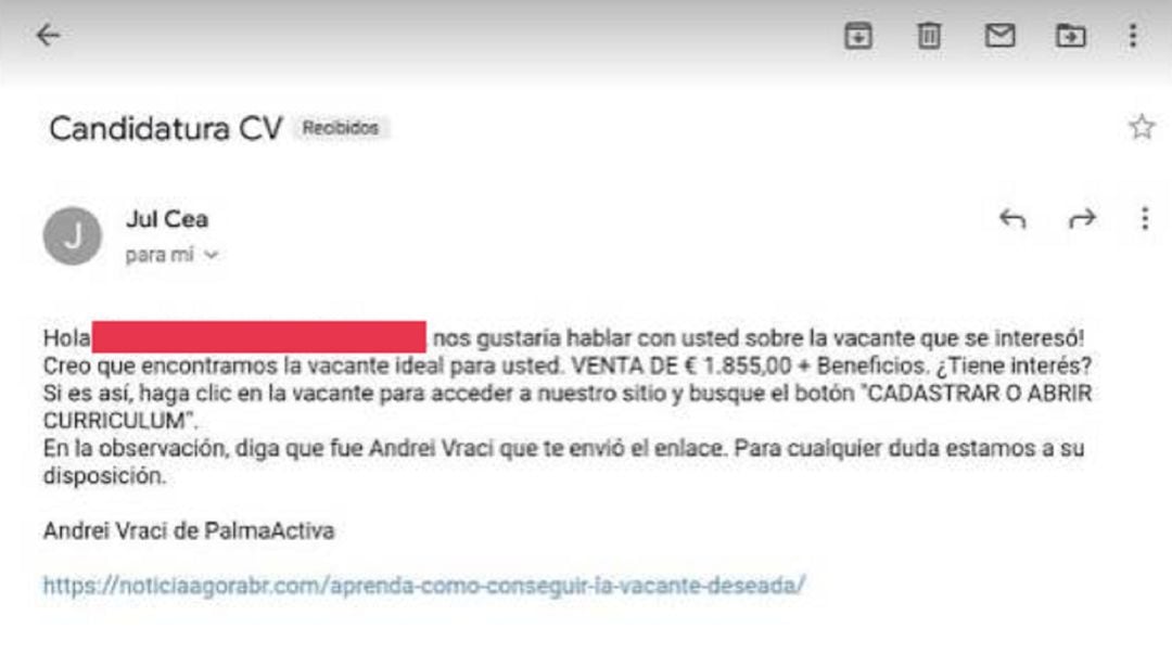 La oferta de trabajo falsa detectada por Palma Activa.