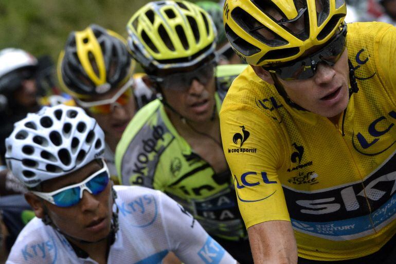 Los tres favoritos, Quinta, Contador y Froome, durante una etapa del Tour de Francia.