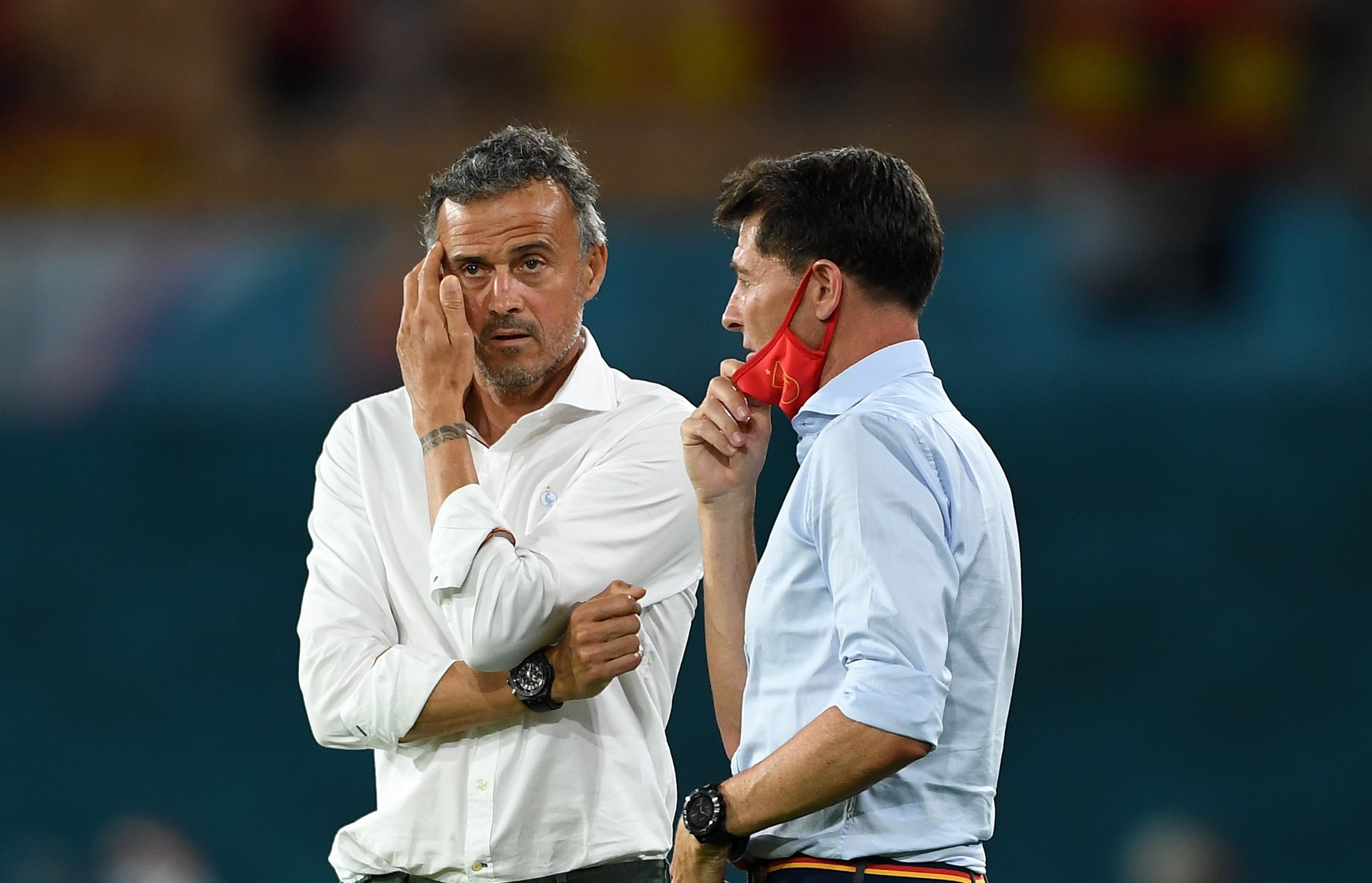 Luis Enrique y Jesús Casas en un partido de la Selección en la EURO 2O2O