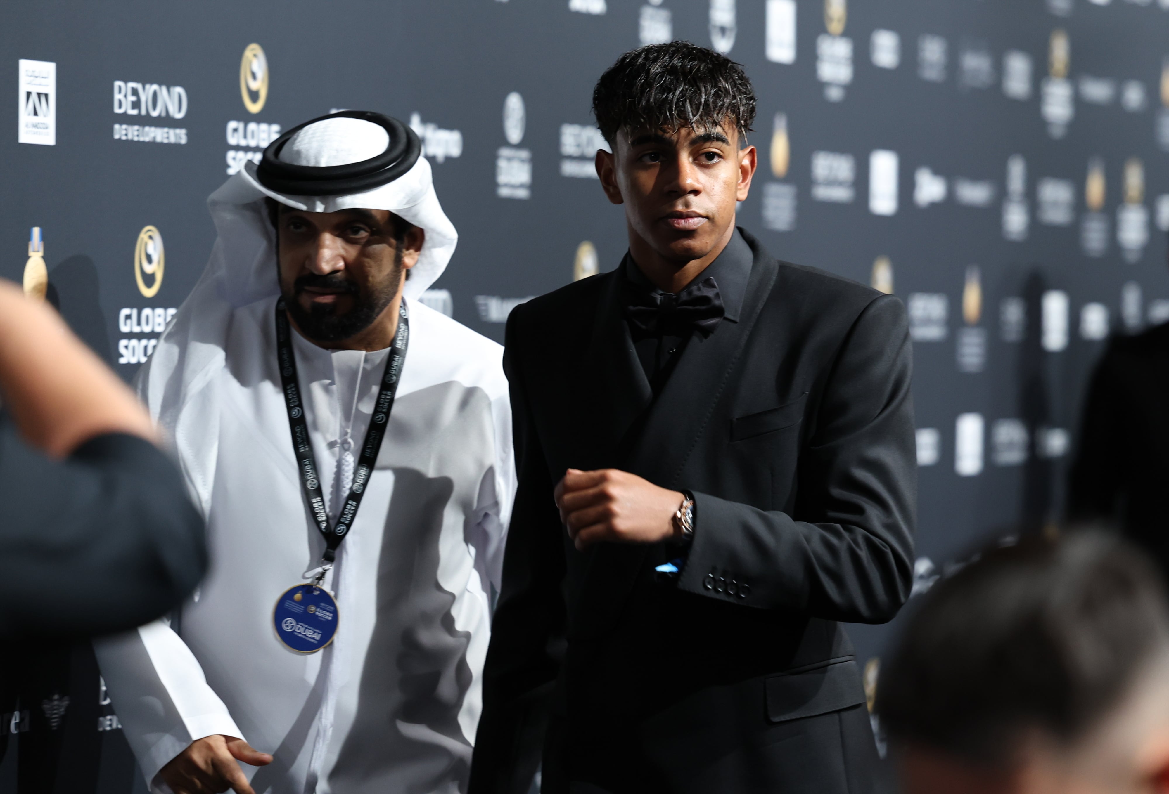 Lamine Yamal, en la alfombra roja de los Globe Soccer Awards que se celebran en Dubai. EFE/EPA/ALI HAIDER