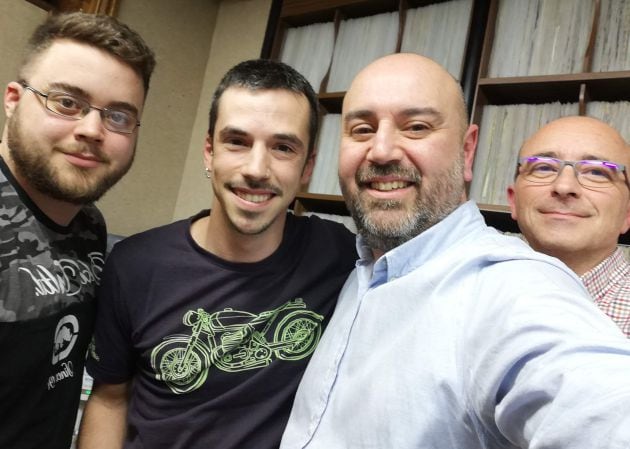 Adrián Pascual, Juan Misis, David Matarranz y Roberto López tras la tertulia en los estudios de Radio Segovia