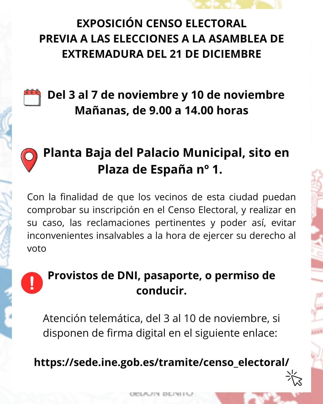 El Ayuntamiento de Don Benito expone el censo electoral para las elecciones autonómicas del 21 de diciembre