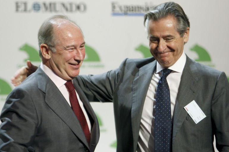 Miguel Blesa y Rodrigo Rato asisten el 8 de julio de 2008, al VIII Encuentro Financiero Internacional celebrado en Madrid.