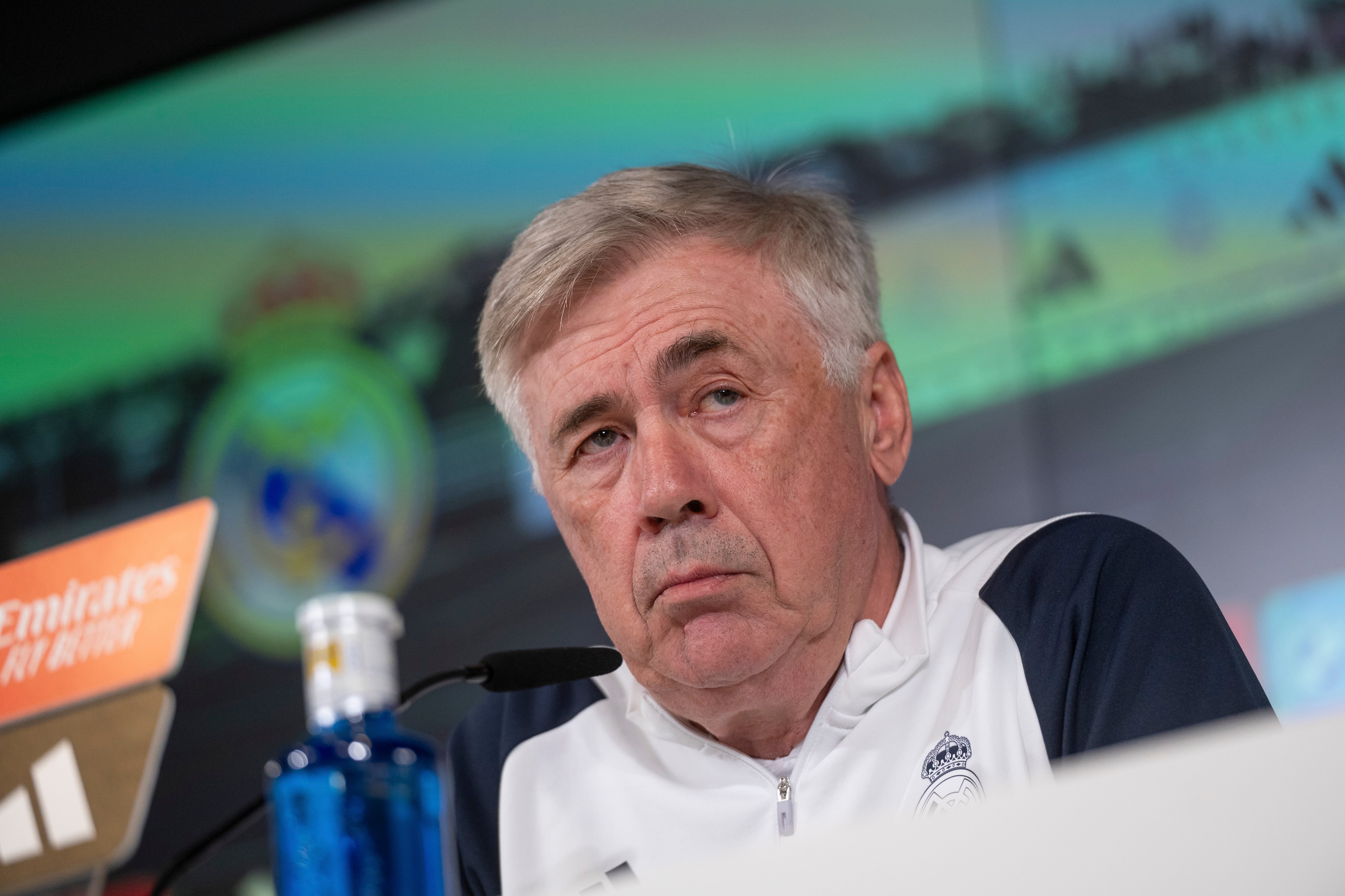 El técnico del Real Madrid Carlo Ancelotti, durante una rueda de prensa