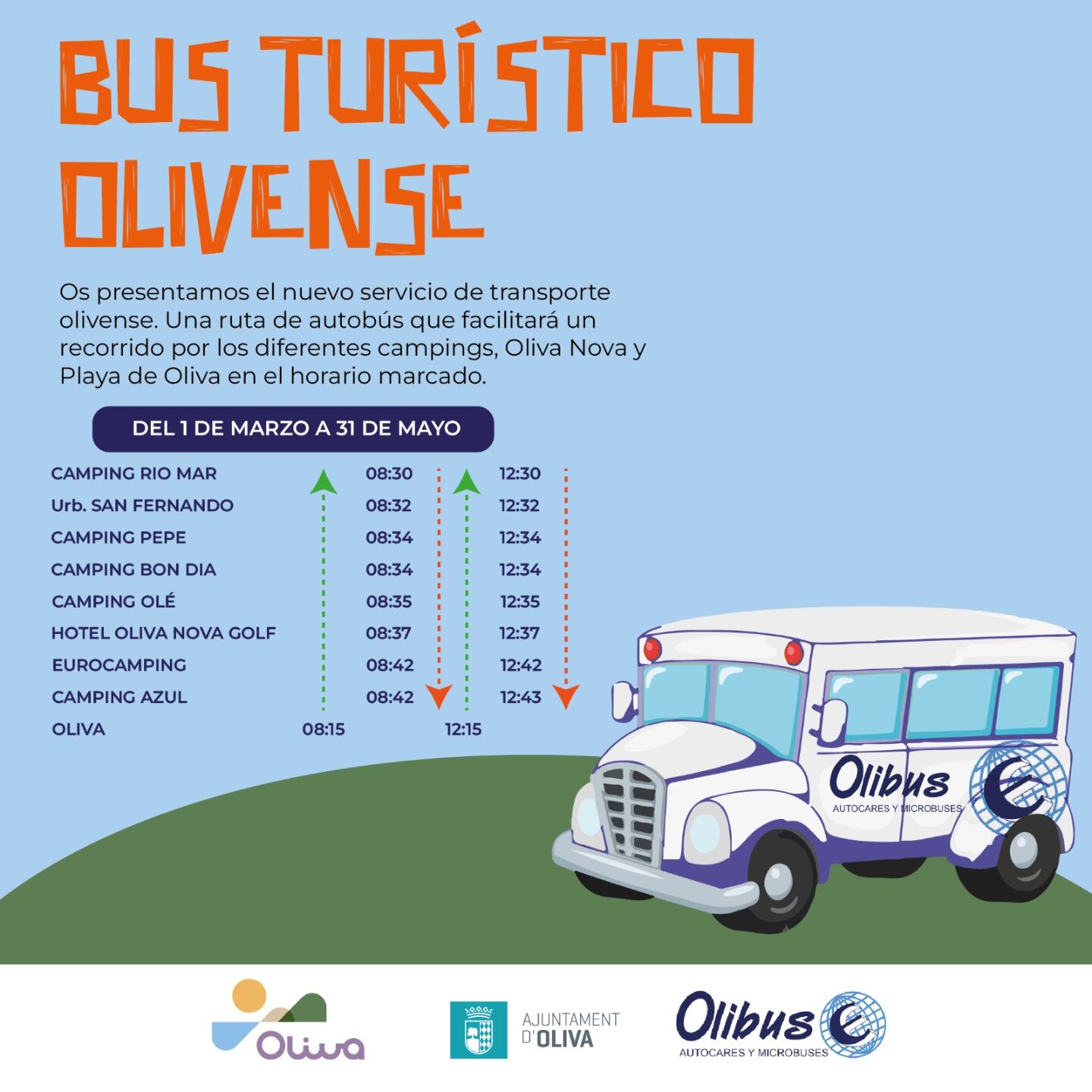 Horarios del nuevo autobús turístico de Oliva.