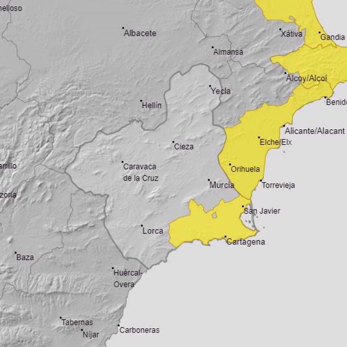 Aviso amarillo por lluvias para este jueves en Cartagena y Mazarrón
