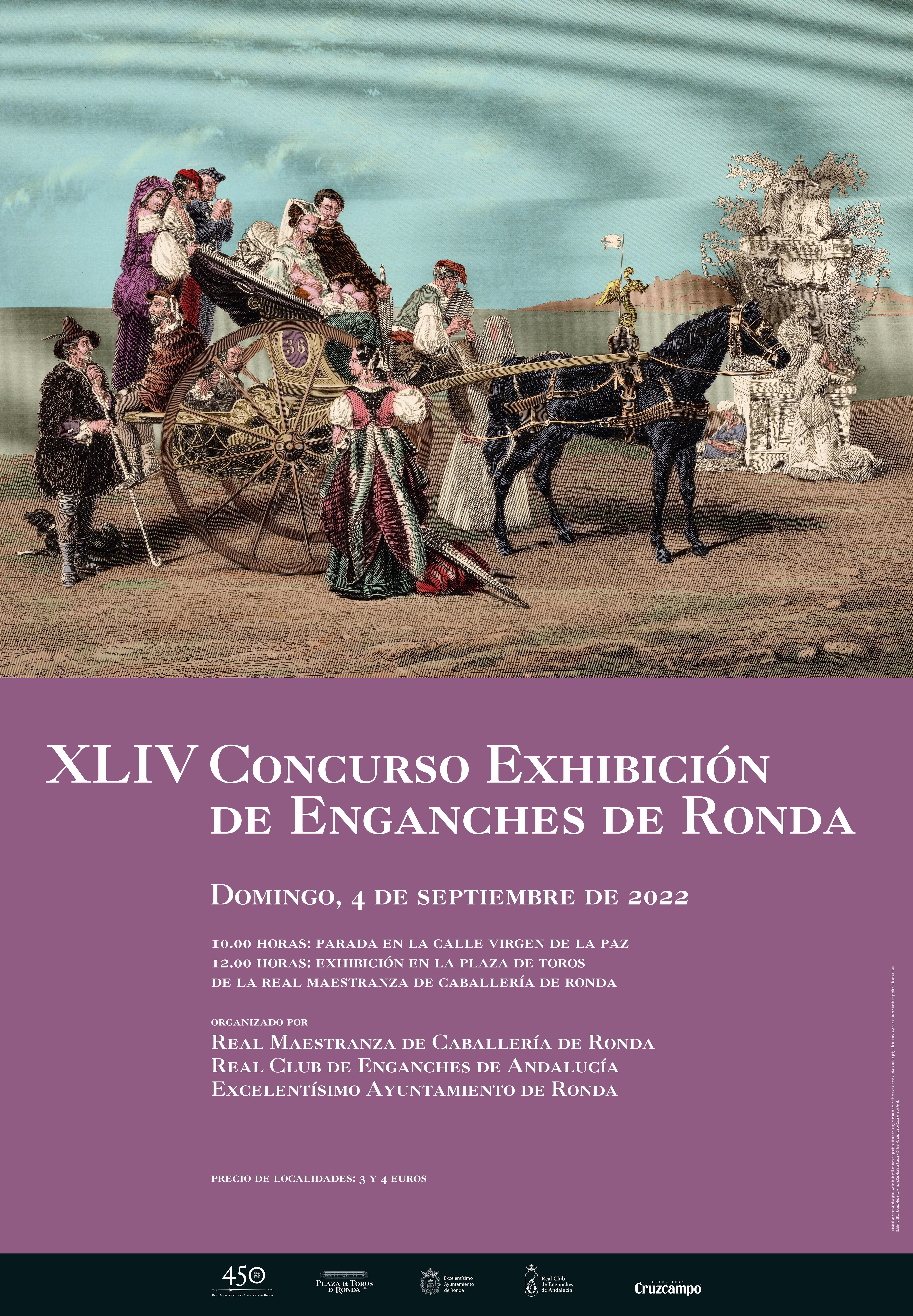 La ilustración del cartel del XLIV Concurso Exhibición de Enganches de Ronda es una litografía. Es un grabado de William French a partir de dibujo de Peingret