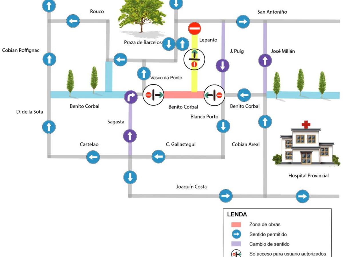 Las obras en Benito Corbal modifican el tráfico en el centro de Pontevedra
