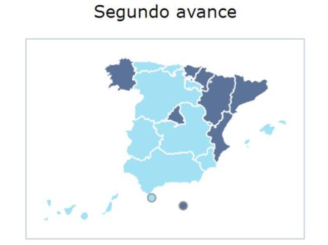El color azul oscuro muestra las CCAA en las que sube la participación respecto a 2011