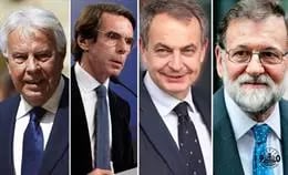 Los expresidentes del Gobierno Felipe González, José María Aznar, José Luis Rodríguez Zapatero y Mariano Rajoy.