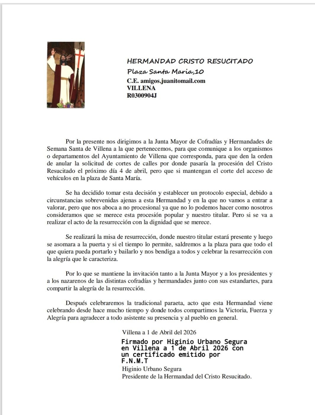 Comunicado de la Cofradía